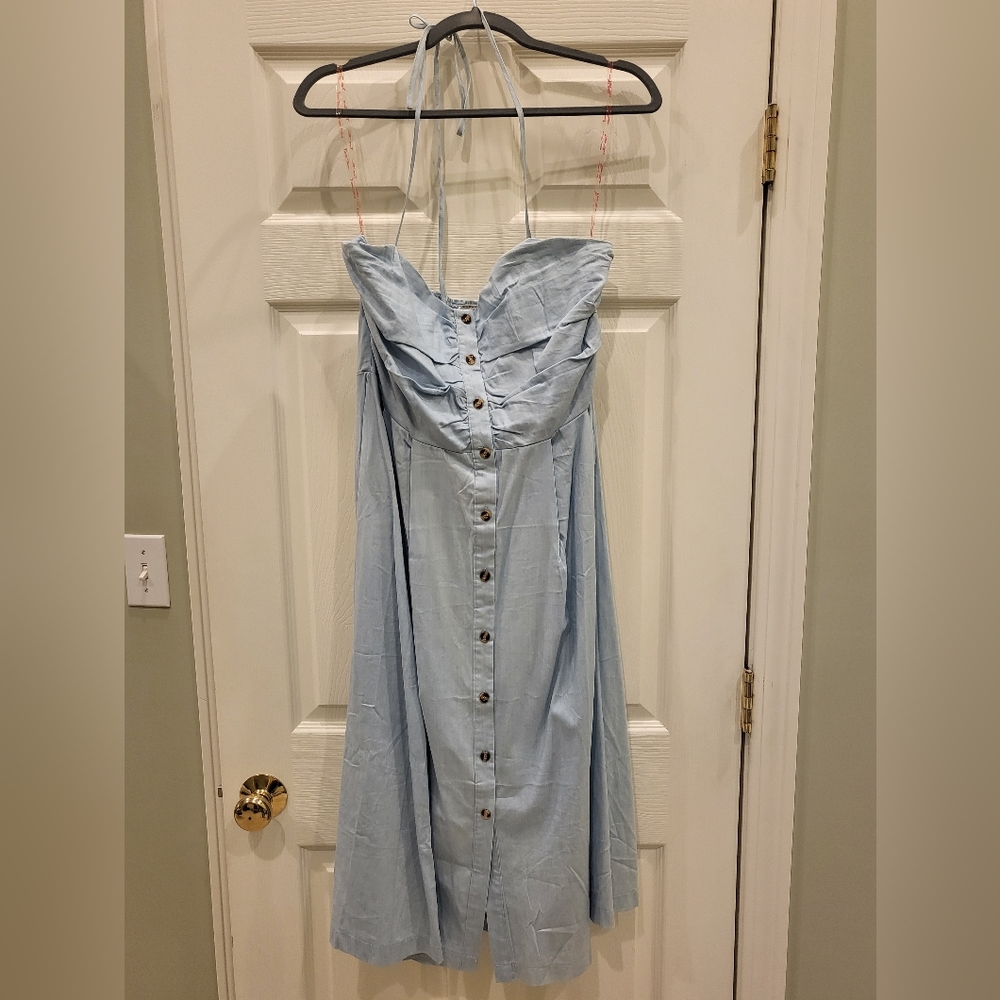 Baby Blue (Faux) Button-Down Dress
